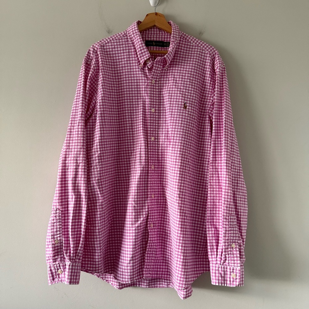 Ralph Lauren Shirt Pink Plaid‎ Striped Preppy Wedding Business Casual Mens XXL